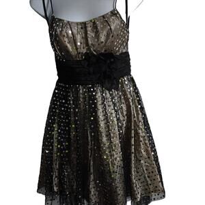 B.Darlin Size 5/6 Black & Black with Dot Sequence Silver Party Dress